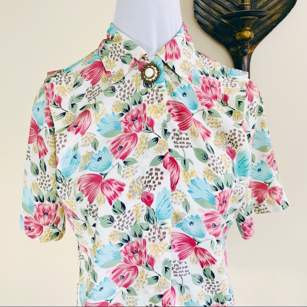 SOLD🚫Vintage Floral 50’s Librarian Lindy Bop Blouse - Picture 5 of 8
